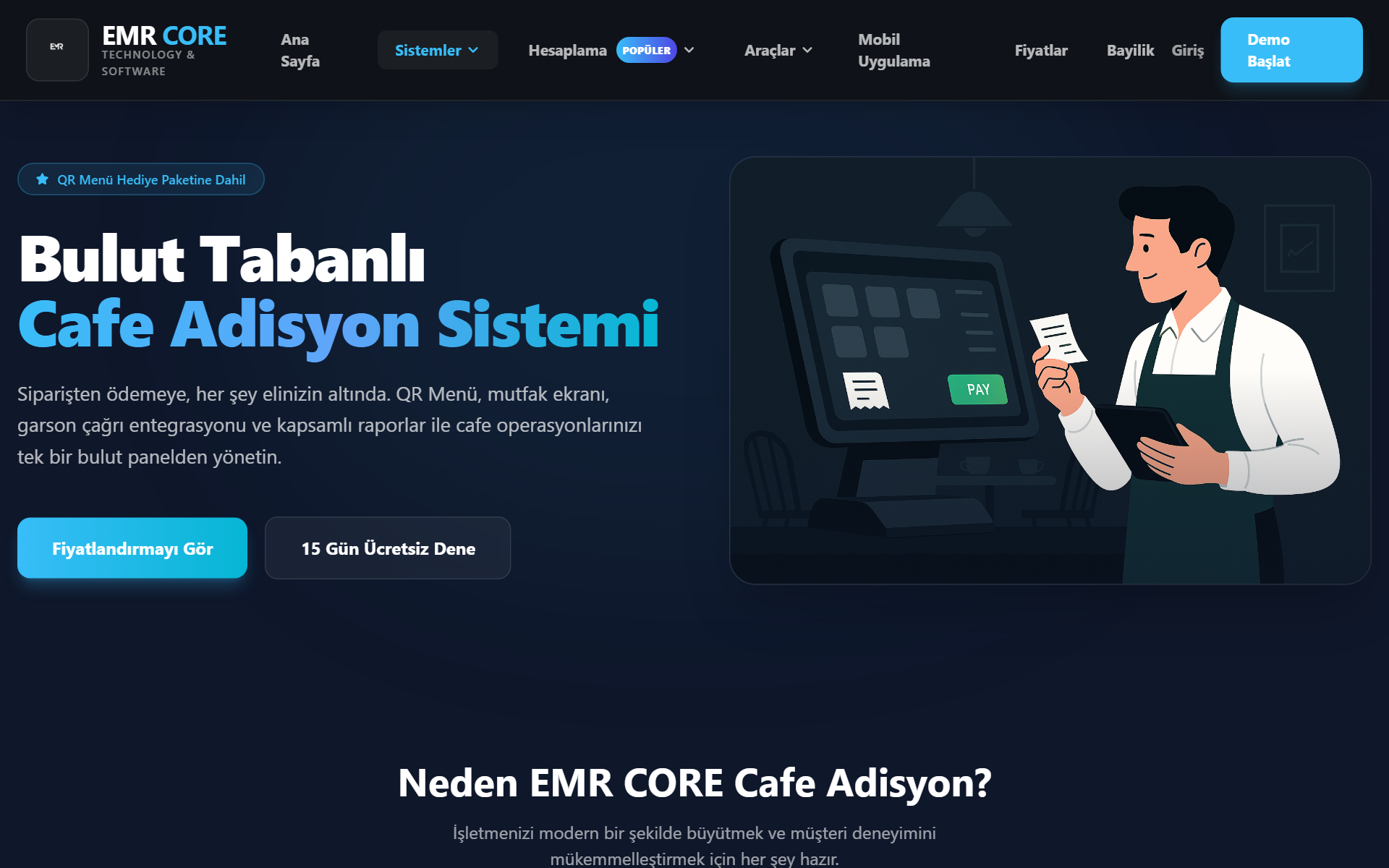 EMR CORE Cafe Adisyon Sistemi Görünümü