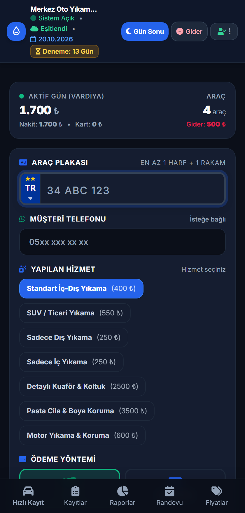 SistemYıkama Mobil Saha Girişi